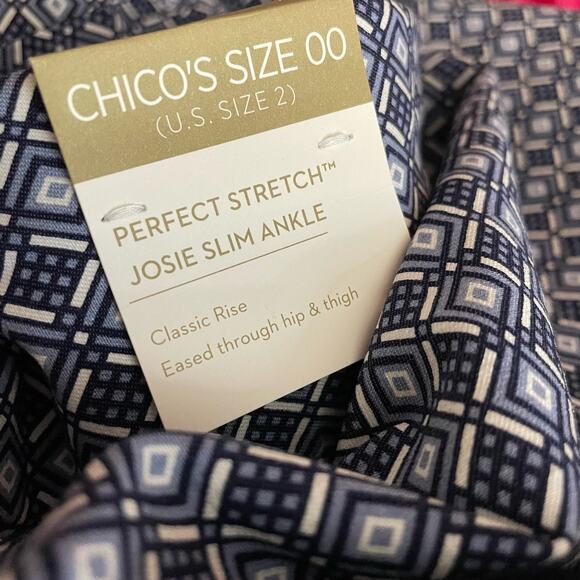 Chicos Josie Slim Ankle Perfect stretch Blue Diamond Classic Crop Pants 00 2 new - Picture 12 of 14